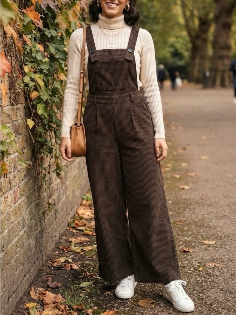 NWT Cider Chocolate Brown Corduroy Wide Leg Overalls Hippie Boho 70s Retro XL